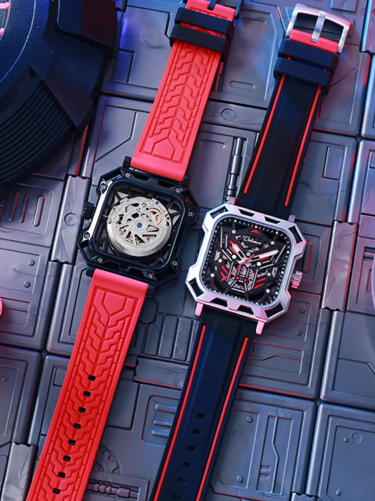 ساعة كوارتز حديثة، ساعة ميكانيكية أوتوماتيكية للرجال، طراز جديد 2025، تصميم ميكا مضيء، شكل مربع مجوف.