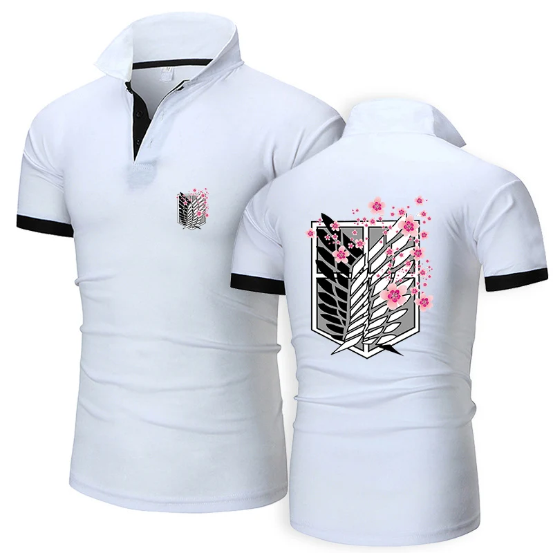 

2025 Japanese Anime Summer Man's Attack on Titan Logo Print Leisure Lapel Solid Color Lightweight Slim Short Sleeve Polo Shirt