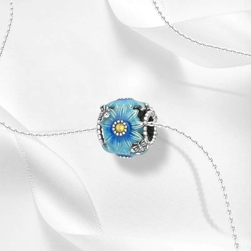 Ahthen 925 فضة رائجة البيع الخرز الأزرق ديزي استرخى سحر صالح ثعبان سلسلة أساور القلائد للنساء صنع المجوهرات