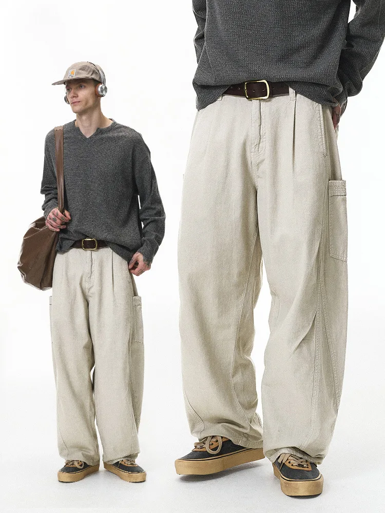 

Мужские модные брюки-карго из чистого хлопка в стиле пэчворк, свободного кроя, с полуэластичным поясом, для осени и весны...