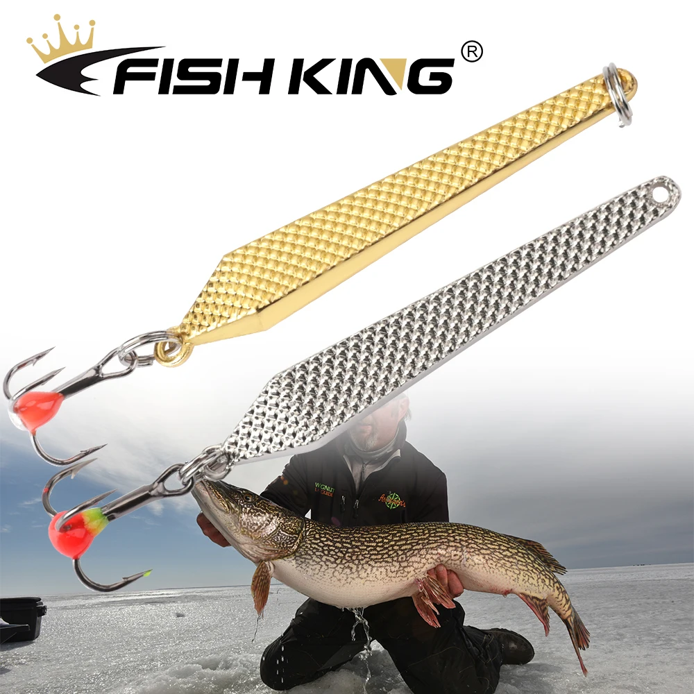 FISH KING Winter Ice Fishing Lure 6g/55mm Gold Silver Metal Spoonbait Hard Lure with Treble Hook for fishing of perch and pike