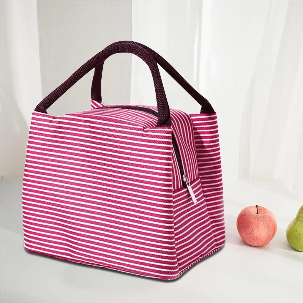 Portable Insulation Lunch Box Bag Stripe Waterproof Large Capacity Thicken Tote Bento Picnic Pouch