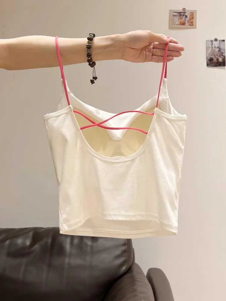 

White Contrast Color Slim Fit Base Vest Strap Daily Wear Outdoors Inteated Women's Summer 2025 Faion Bal Commute Sle