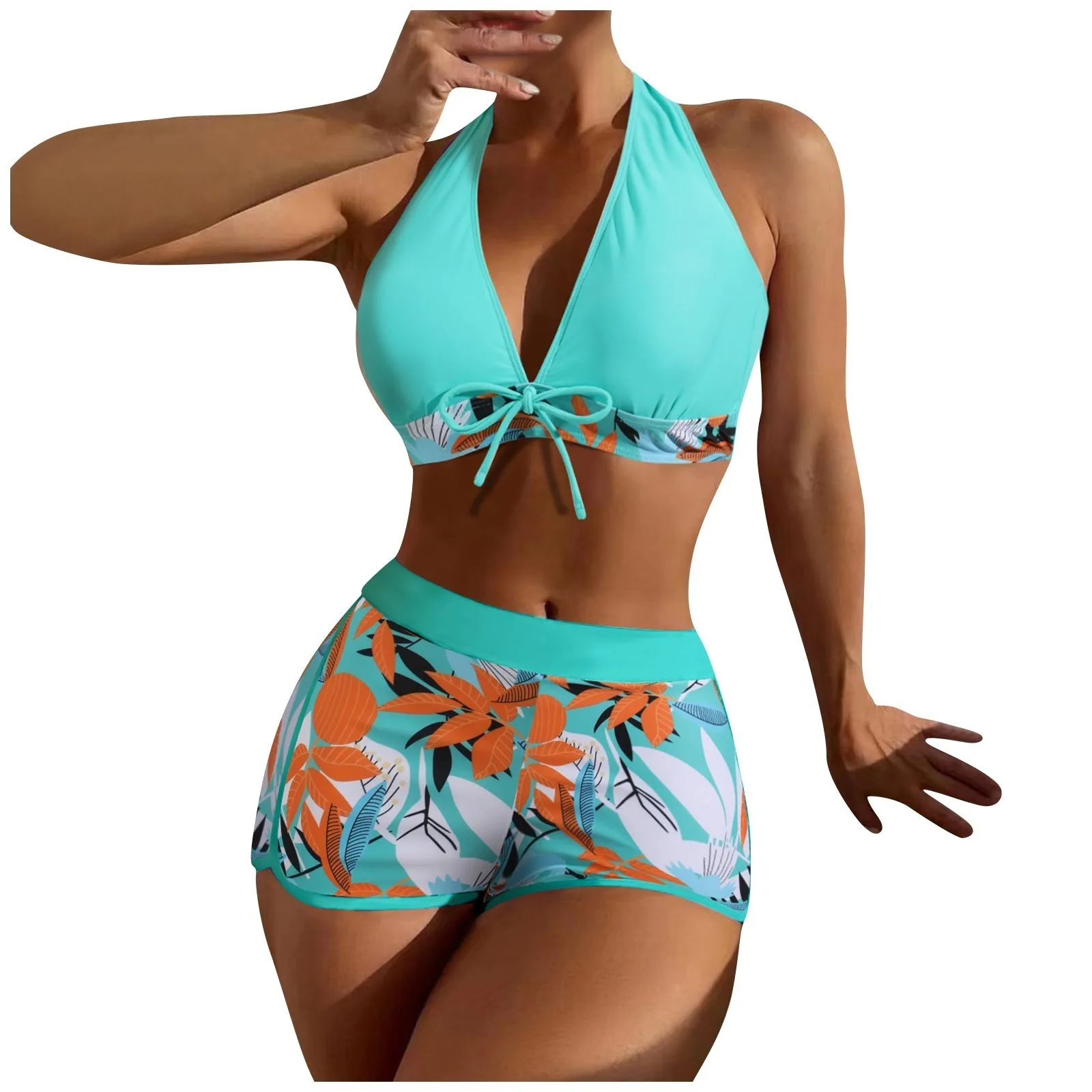 Women\'S Paneled Printed Swimsuit Ladies Split Boxer High Waist Swimsuit Two-Piece Set Kostium Damski для полных Bikini Atrevidos