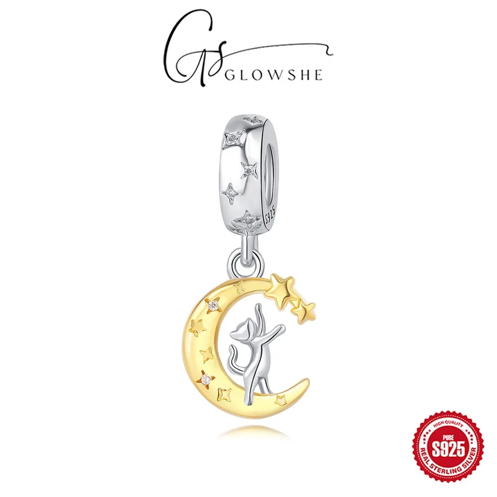 

Glowshe 925 Sterling Silver Zircon Star Moon Cat Charms DIY Earrings Necklace Bracelet Pendant Women's Handmade Gift Accessories
