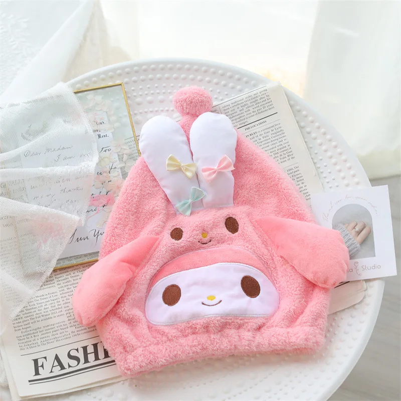 Kawaii Hello Kitty Hair Towels Sanrio My Melody Kuromi Pochacco Cinnamoroll Pompom Purin Anime Headwrap Cap Bath Hair Turban