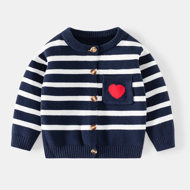 Children\'s Coat Cardigan Sweater Stripe Heart Pattern Outerwear Toddler Boys Girls Long Sleeve Knit Spring Autumn Kids Clothes