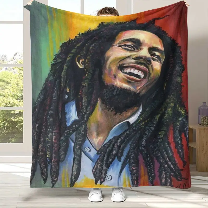 Reggae Music Bob Marley Rasta Color Soft Flannel Throw Blanket,Cozy Warm Blanket for Bed,Sofa,Living Room,Camping,Home Decor