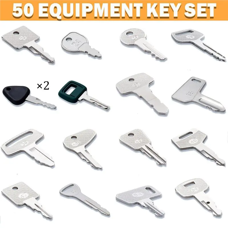 AWAH Heavy Equipment Keys 50-Pack, Construction Contractor Ignition Key Set For CAT For Caterpillar Case JCB Master