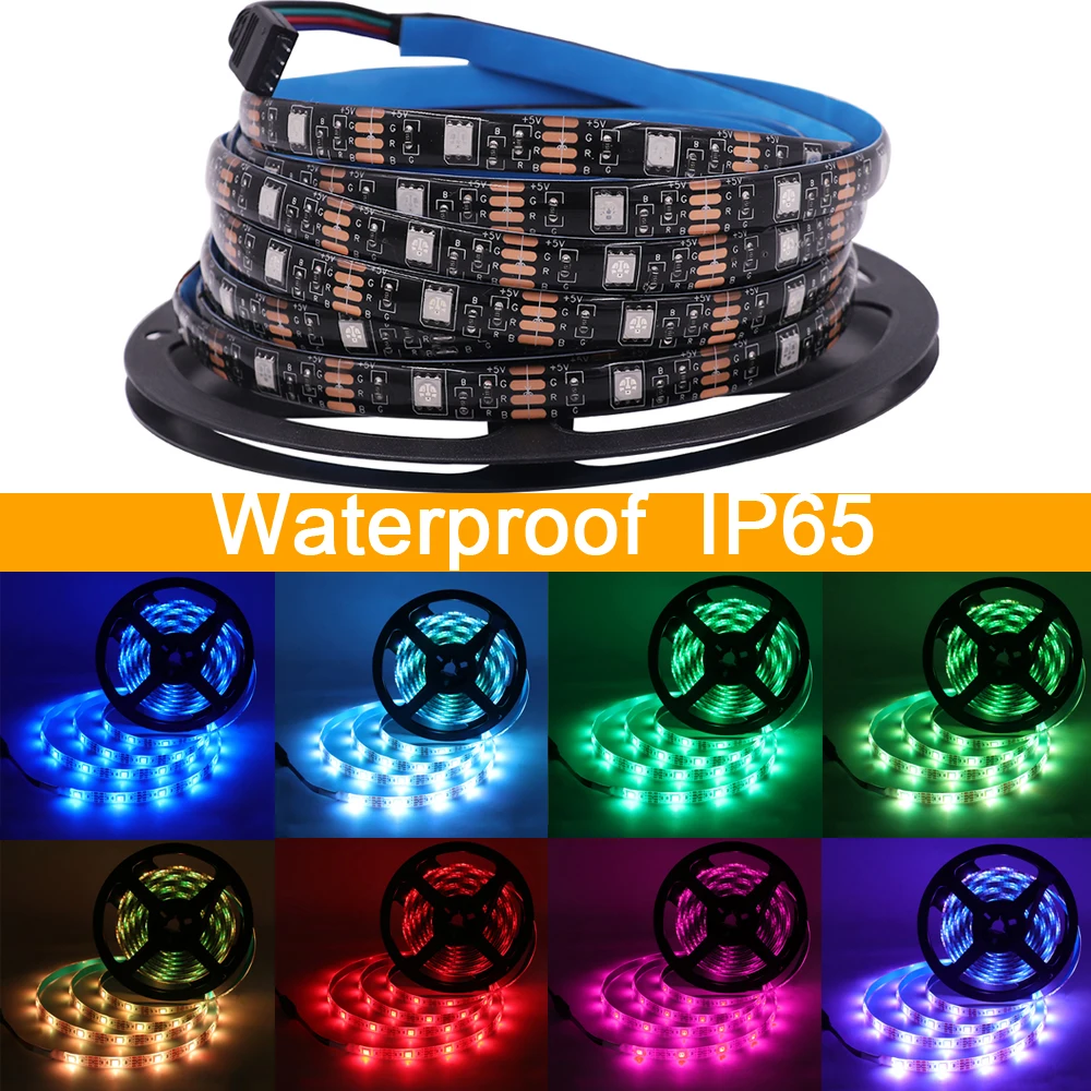 شريط إضاءة led Rgb مع جهاز تحكم عن بعد ، 5 فولت ، 5050 ، طاقة usb ، 5 متر ، 10 متر ، أضواء خلفية تلفاز ، زينة للعطلات ، pcb أسود ، 0.5 ، 1 ، 2 ، 3m