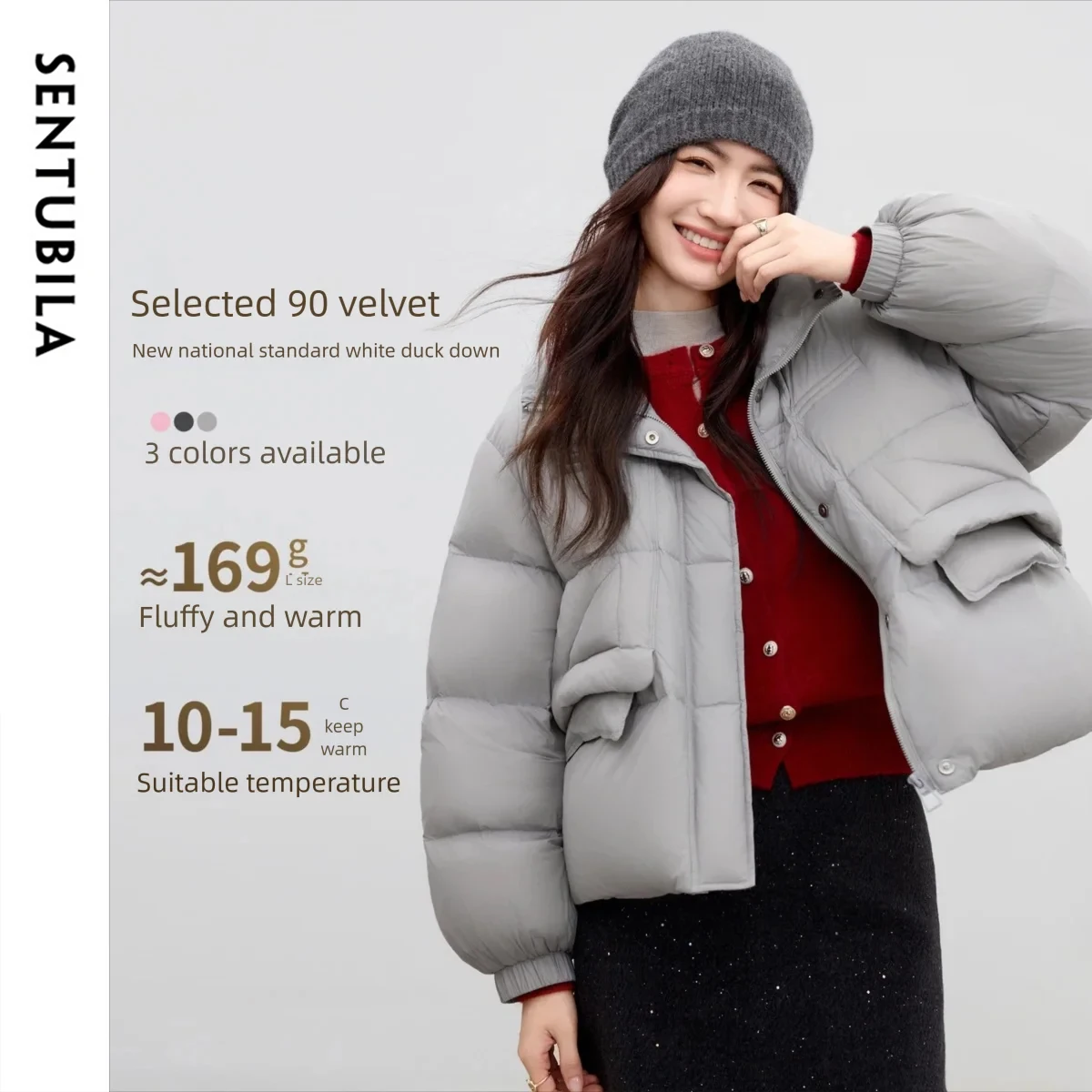 SENTUBILA Women's Winter Down Jackets 2025 Stand-Collar Puffer Down Jacket Lightweight Warm Outerwears Female Clothing W54YC2158