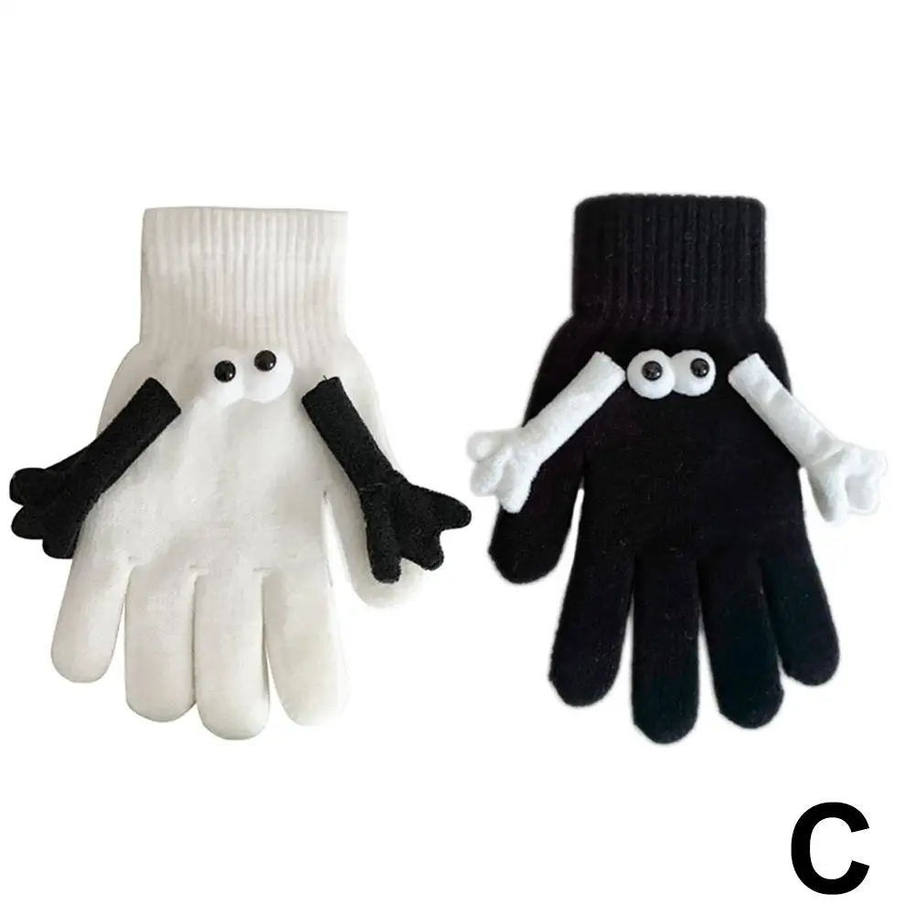 1 par de guantes de punto para pareja, divertidos guantes de mano con succión magnética, elásticos, divertidos ojos grandes, dedos completos, guantes de invierno W1f0