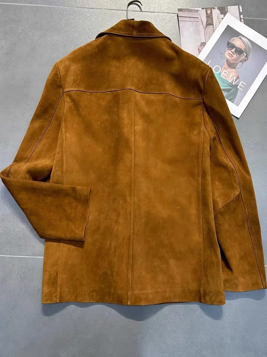 Chaqueta de ante Retro marrón para mujer, traje de cuero holgado de gran tamaño, chaqueta informal para mujer, ropa de calle, novedad de 2025