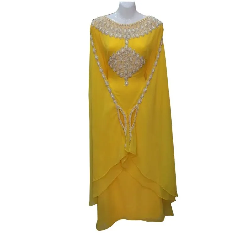 Dubai Yellow Moroccan Kaftan Georgette Dress Jilbab Clothing Farasha Fashion Trend