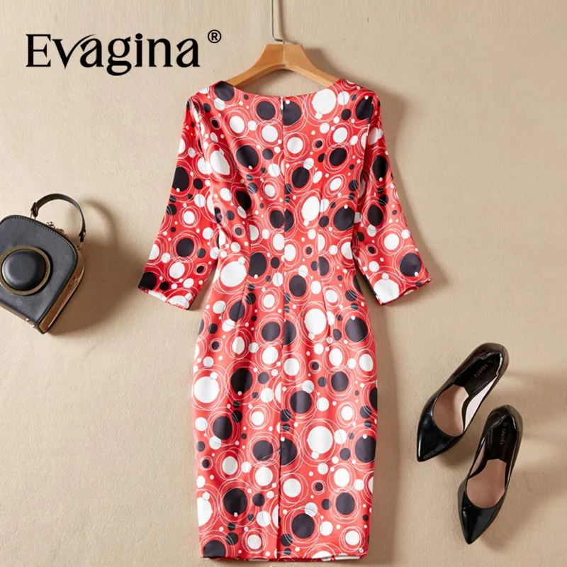 Evagina Fashion design Spring Summer Women's Three Quarter Sleeve Dot Printing High Street Pretty Slim-Fit Hip Wrap Mini Dresses