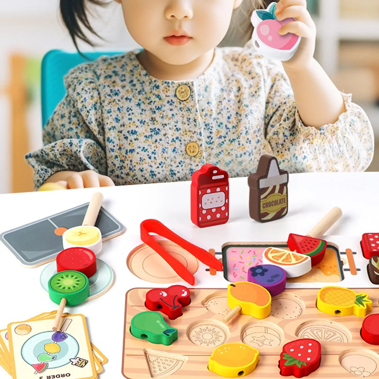 Wooden Play Kitchen Food Toy Matching Game Fruit Candied Haws Toy Learning Toy for Children Kids Boys Girls Birthday Gift