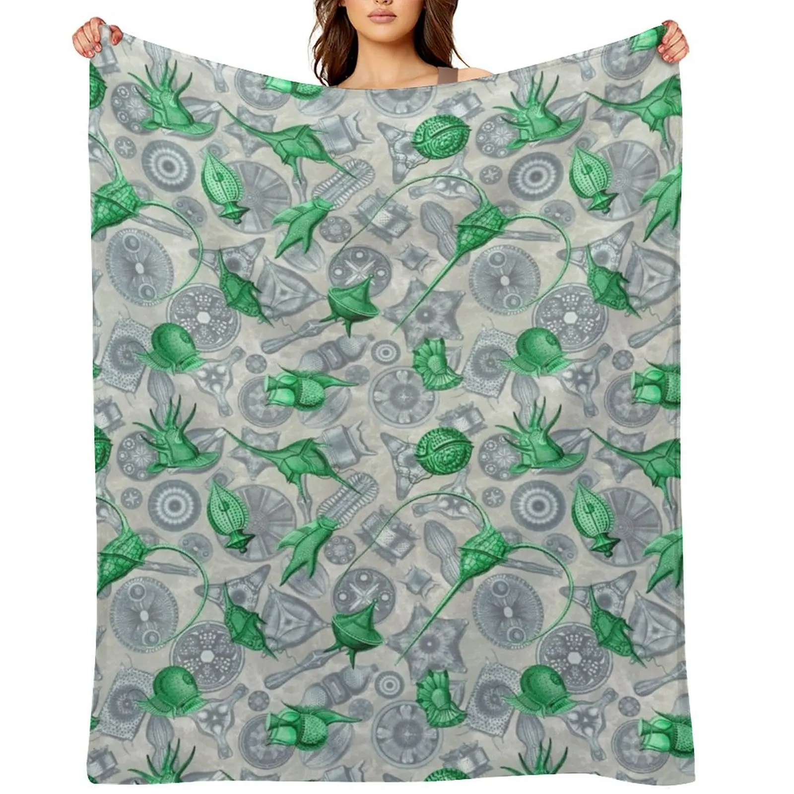 

Ernst Haeckel Green Peridinea Algae Over Cerulean Diatoms Throw Blanket Sofa Single Hairys Luxury Thicken Blankets