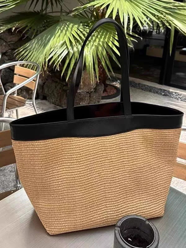 

Large Capaci St Woven Tote Bag Women's Summer Vaion Versatile Handheld Bag Casual Simple Sle Double Strap Handbag