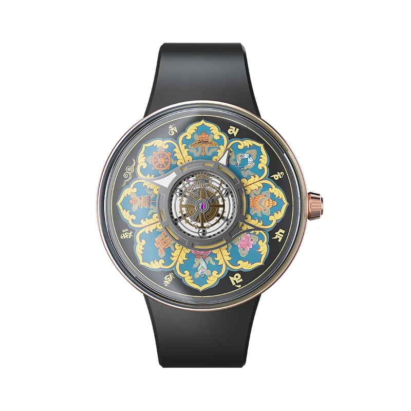 CRONUSART ผู้ชายตูร์บิยองนาฬิกา 43 มม.ไทเทเนียมนาฬิกาข้อมือลูมินัส ทังกา เอ็นเมลล์หน้าปัดฟลูออโรรับเบอร์สายโครงกระดูก