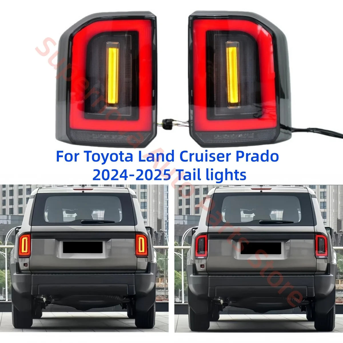Для Toyota Land Cruiser Prado LC250 2024-2025: Светодиодные модифицированные задние фонари, стоп-сигналы, динамические указатели поворота (эффект бегущей воды), автозапчасти