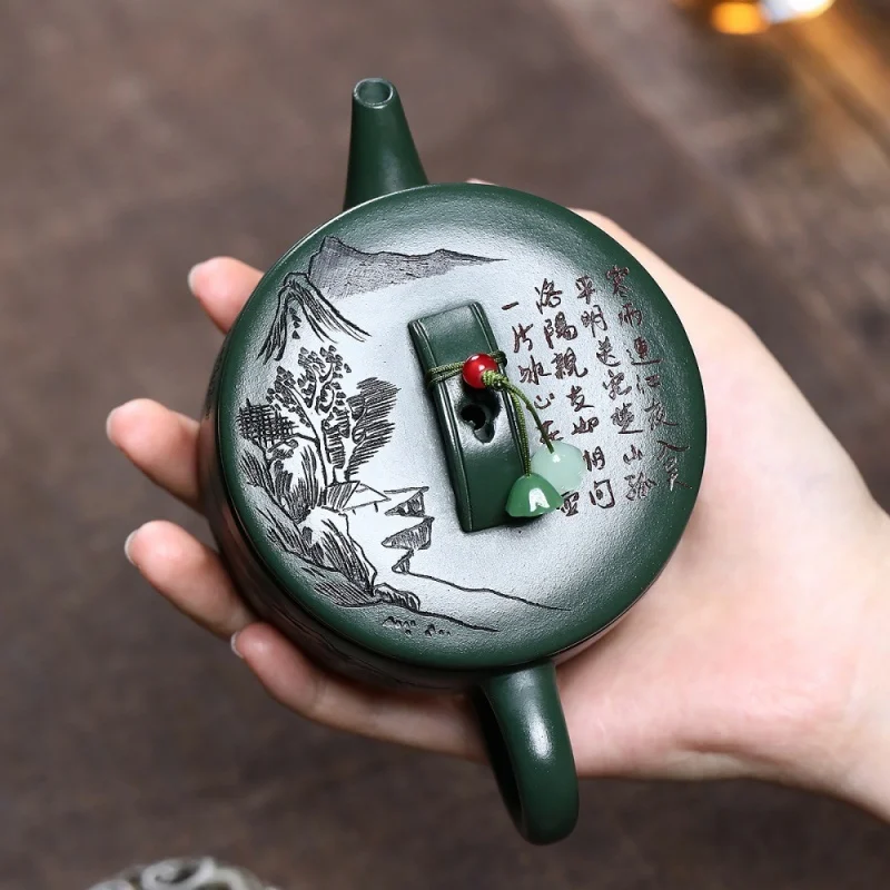 160ml-chinese-yixing-purple-clay-teapot-raw-ore-dark-green-mud-tea-pot-handmade-landscape-beauty-kettle-household-zisha-tea-set
