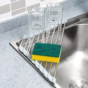 Roll Up Triangle Dish Drying Rack Kitchen Sink Organizer Corner Over the Sink Sponge Rag Holder Foldable Stainless Steel Drainer 8 best sales corn holder - №6