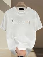 Men's summer 100% pure cotton fashionable casual sports loose Calvin letter printed round neck short sleeved T-shirt top