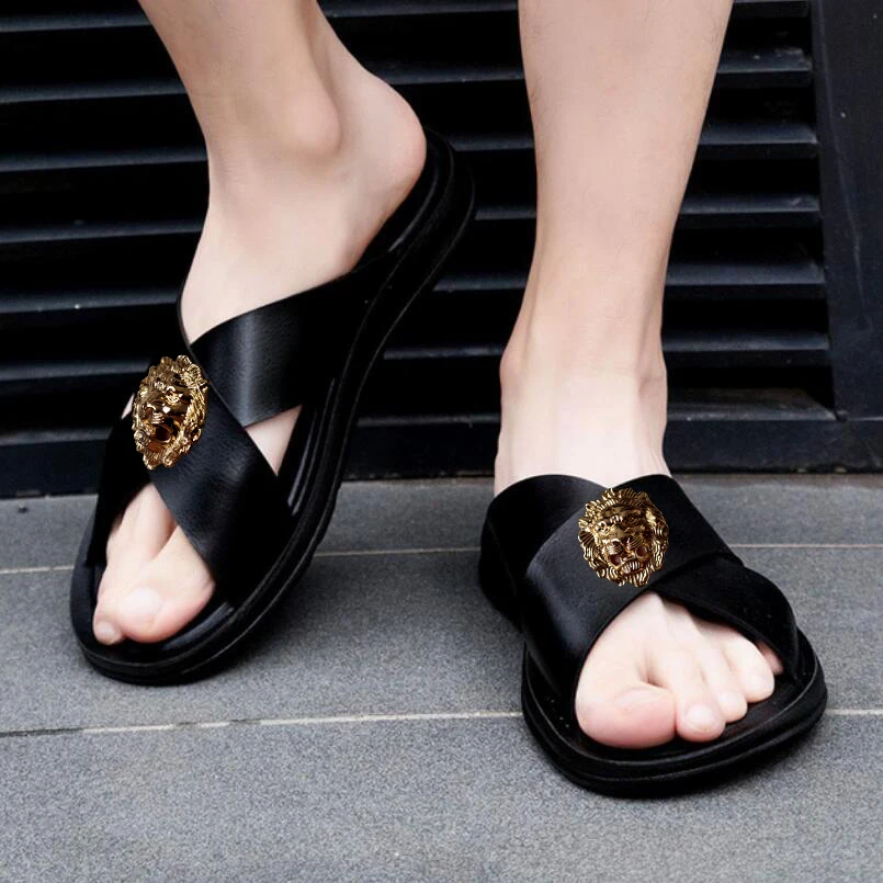 NEW Cow Leather slippers couple indoor non-slip men women home fashion casual single shoes PVC soft soles Zapatos Hombre