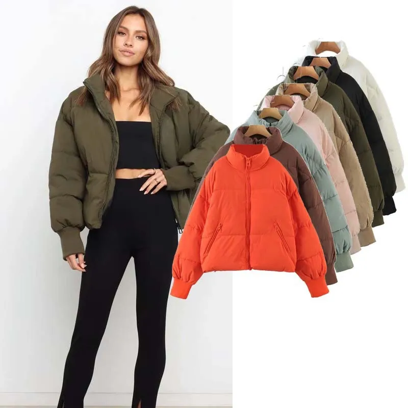 

Cotton clad women's 2023 winter loose fitting slimming and warm bread jacket short lazy style down cotton jacket