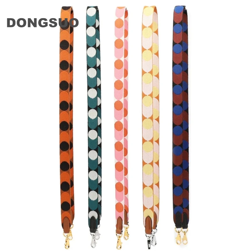 Colorful dot corssbody nylon canvas strap with cowskin leather for designer shoulder bag purse bag replacement parts accessories