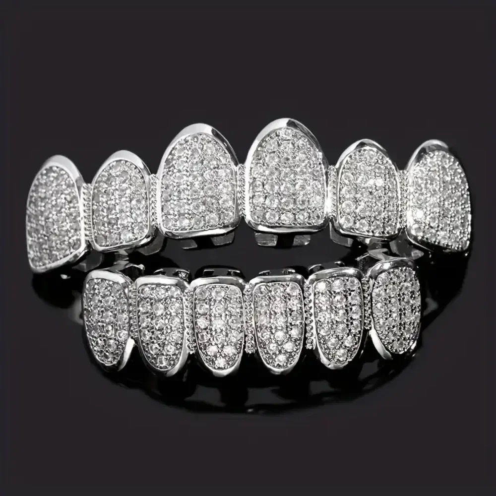 歯 Grillz セットユニセックストップボトム口シルバーカラーの歯グリル
