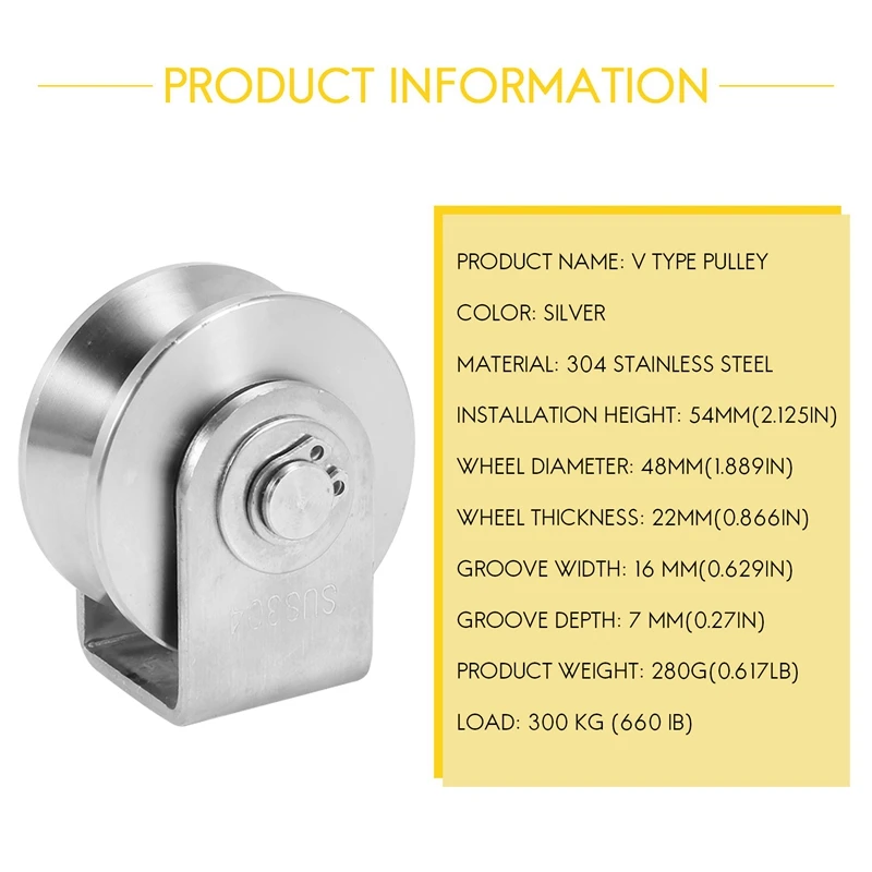 2 Inch V Type Pulley Roller 304 Stainless Steel Sliding Gate Roller Wheel Bearing For Material Handling And Moving