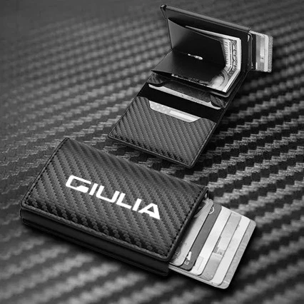 Carbon Fiber Leather Men Wallet Gifts Anti Thief Rfid Credit Card For Alfa Romeo GIULIA Car Accessories