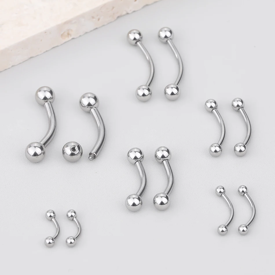 2PC Stainless Steel Eyebrow Piercing Externally Threaded Curved Barbell Eyebrow Banana Ring Piercing Body Jewelry 18G-12G