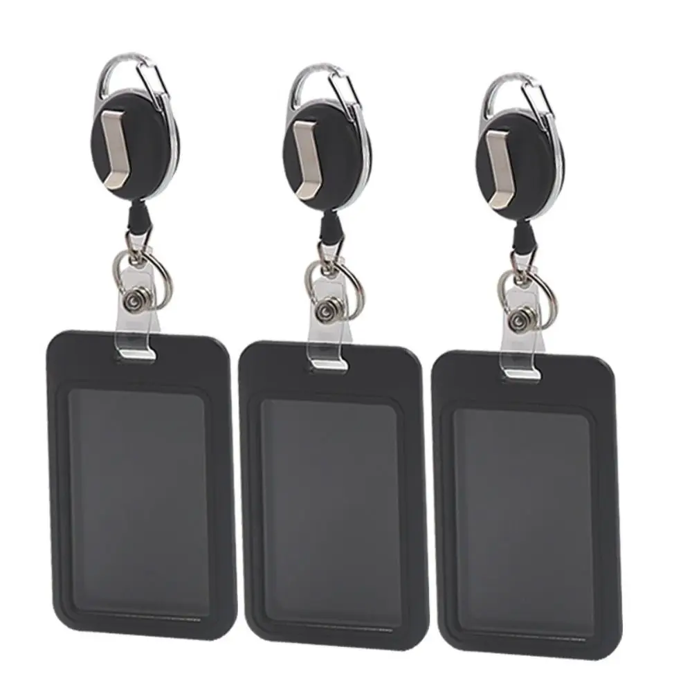 Rope Retractable Work Permit Card Set Hard Shell Protective Carabiner Reel Clip Student Card Protector Keychain Attachment