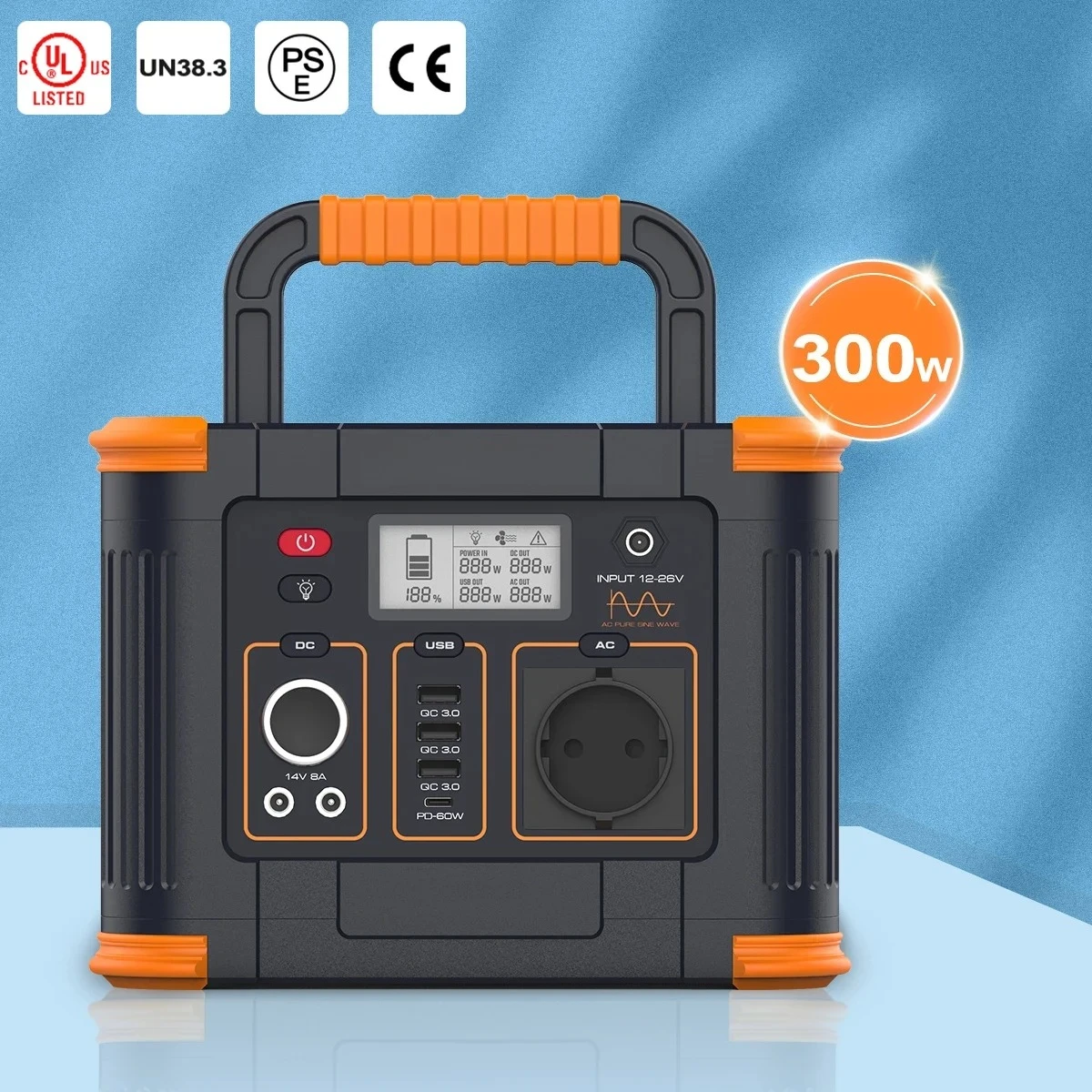 

Portable 300W/500W/1000W LiFePO4 Power Station MPPT DC/AC Charging Outdoor Camping Home Solar Battery External Battery