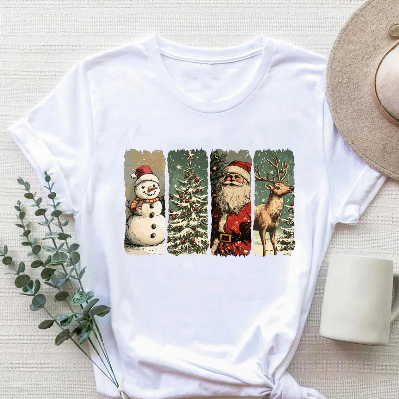 Retro Merry Christmas Tshirts Vintage Santa Claus Shirts Christmas Snowman Tee Gothic Tops Aesthetic