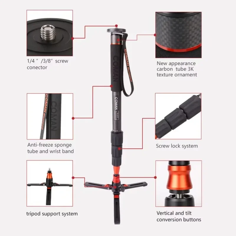 DX428C Portable Multi Functional mini Monopod Without Ball Head  Video Monopods factory