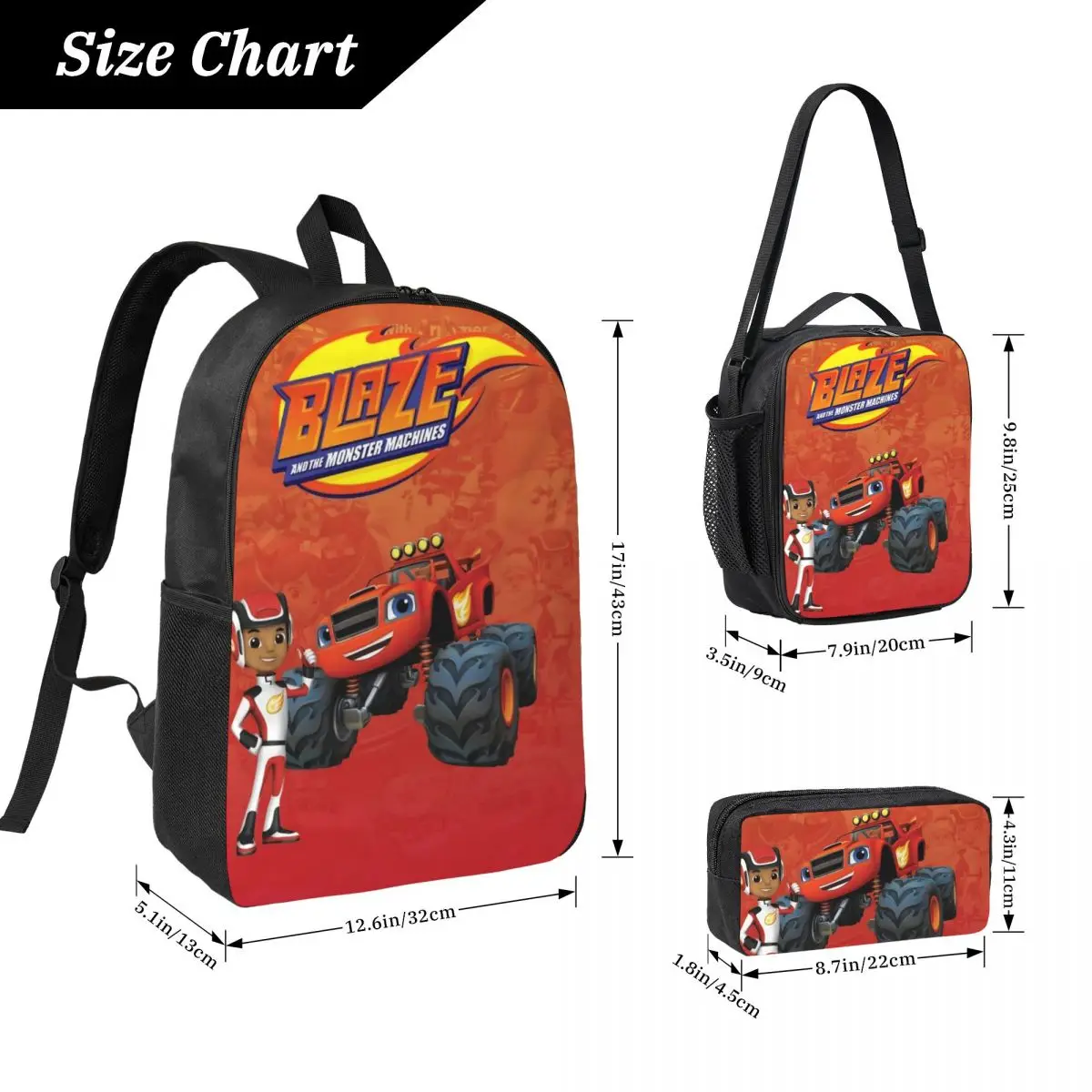 Blaze And The Monster Machines School bags Set for Children Pen Bags Backpack Sets with Lunch Box For School Students Knapsack