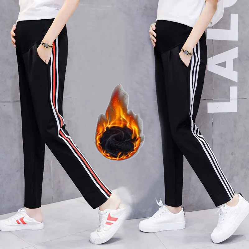 

Winter Thick Warm Plus Velvet Cotton Maternity Pants Thermal Fleece Belly Sweatpants for Pregnant Women Sports Casual Jogger