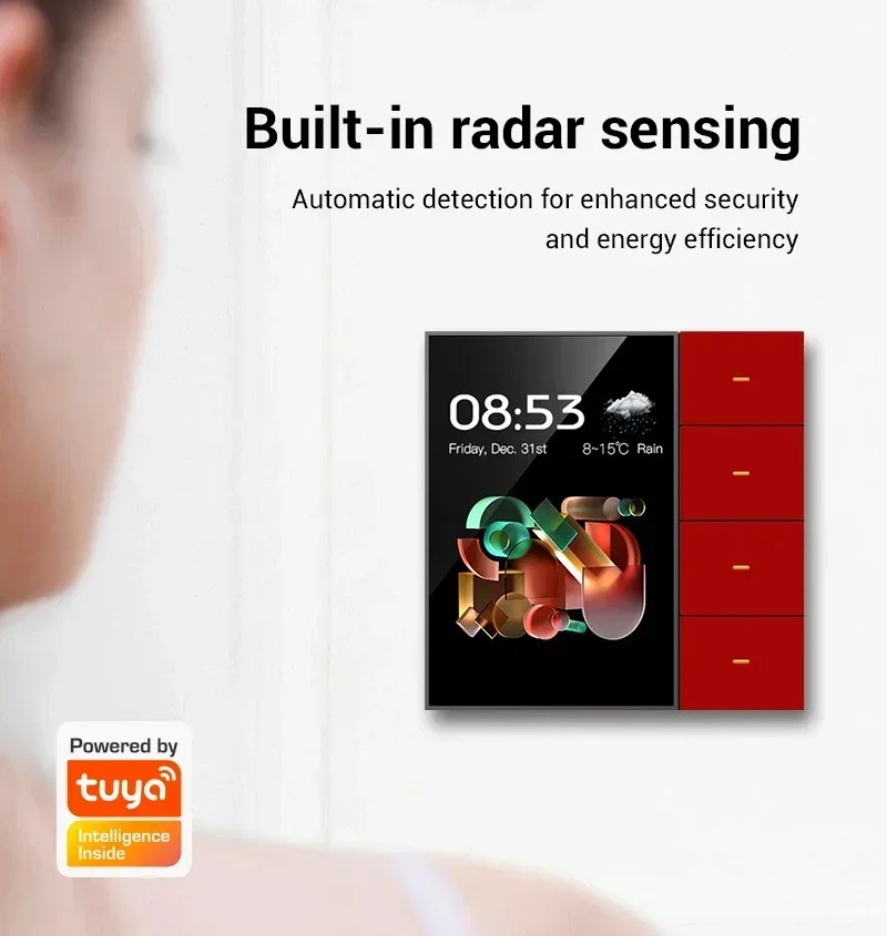 Tuya zigbee 3.5 Polegada interruptor de parede inteligente tela toque 4 grupos interruptor 8 vias cena radar sensor escurecimento cortina casa inteligente