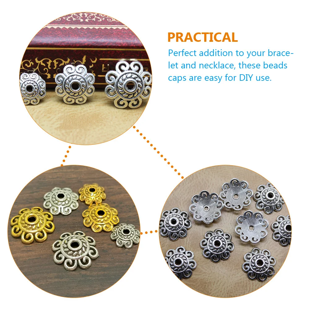

300Pcs Alloy Bead Caps Flower Shape Smooth Surface for DIY Bracelet Necklace Jewelry Craft Decoration Parts Jewelry Parts