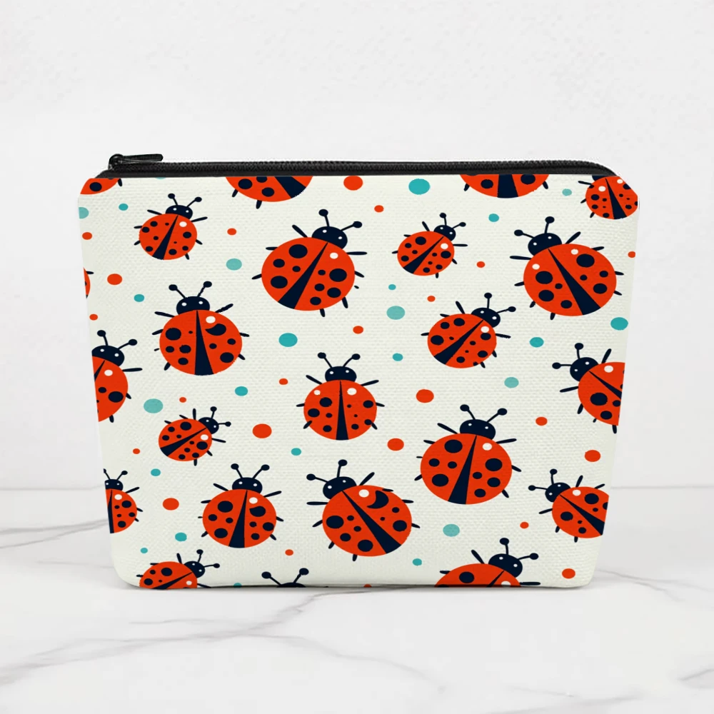 Ladybug Pattern With Dots And Circles Makeup Bags for Girls Cosmetic Pouch Toiletry Bag Pencil Case Travel Storage