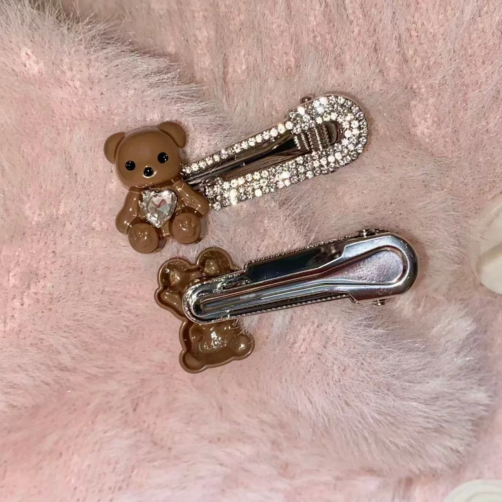 1 قطعة المرأة الخريف الشتاء لطيف الدب حجر الراين مقاطع الشعر موضة سباركلي إكسسوارات الشعر زينة الشعر الأنيقة #2