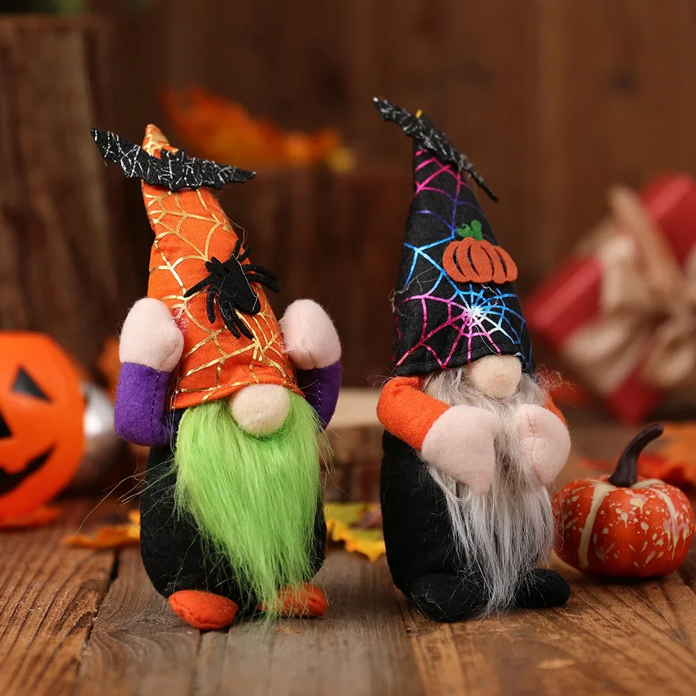 Halloween Broomstick Top Hat Witch Dwarf Gnome Doll Ornaments Cute Cartoon Dwarf Elf Home Decor Halloween Xmas Party Celebration