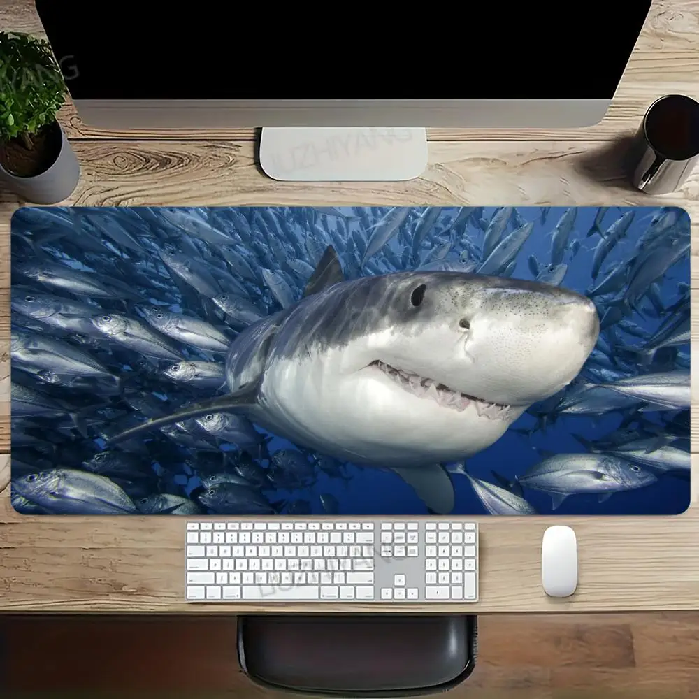 

Large Shark Mouse Pad Large Desk Accessories Desk Pad Rubber Base with Stitched Edge Mousepad Non-Slip Mousepad for Office 40X90