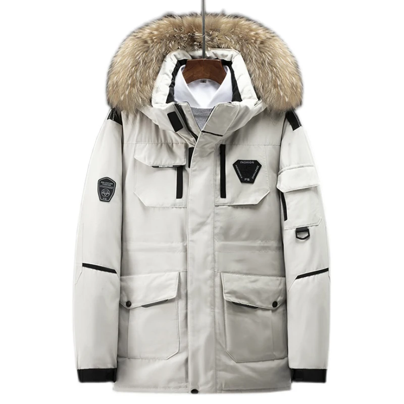 Down Jacket Man Winter New 2021 Cargo Men Parkas White Duck Down Men's  Warm Thick Jacket Male Detachable Hat Casual Parka Coat