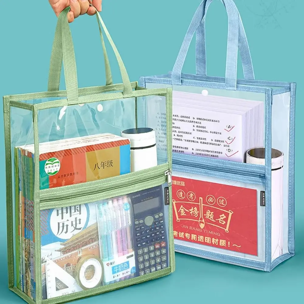 Zipper Style Transparent File Bag Double-layer Design Waterproof Feature Double-layer Bag Transparent Material Handbag Style