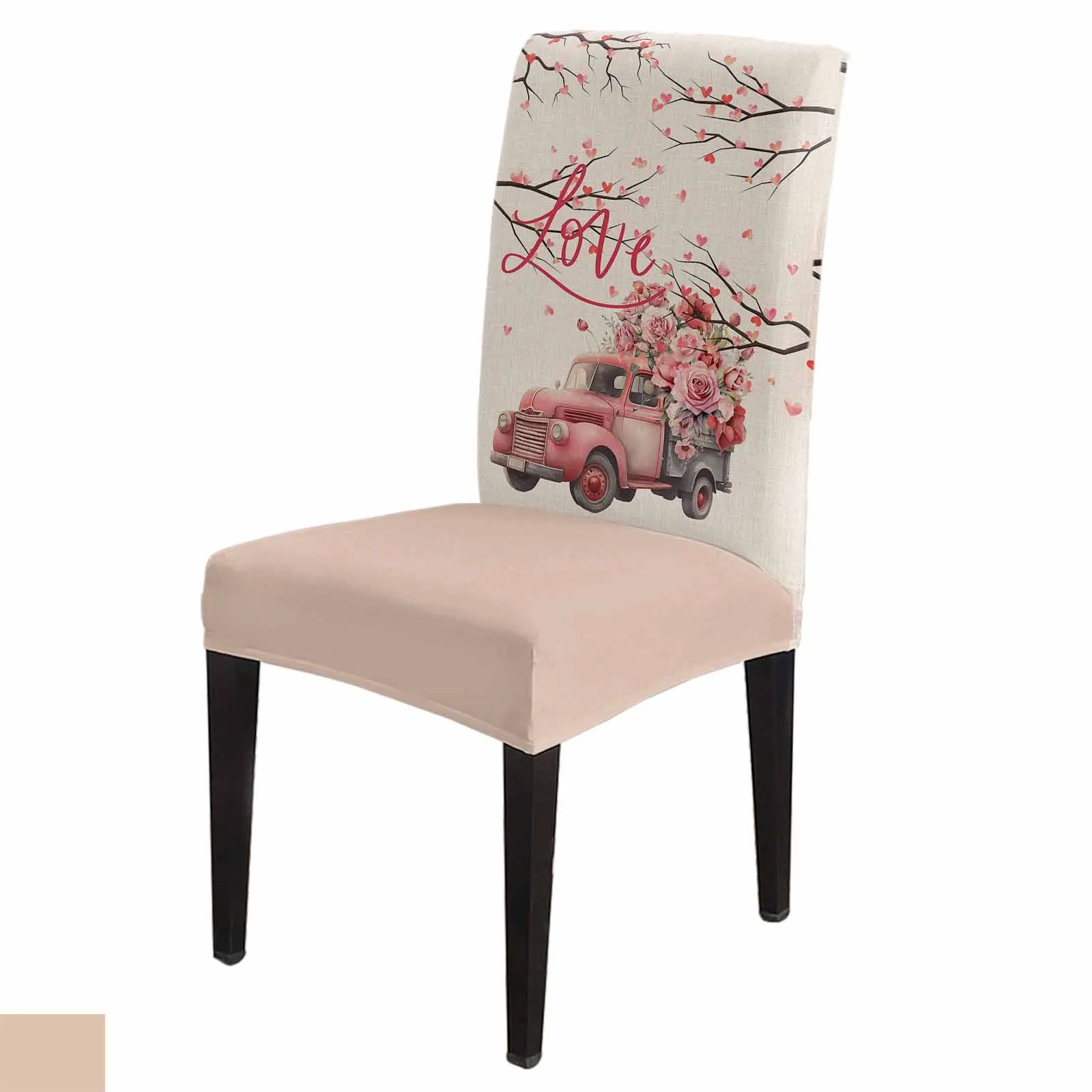 Valentines Truck Hearts Branches Chair Cover Set Kitchen Stretch Spandex Seat Slipcover Home Decor Dining Room Seat Cover