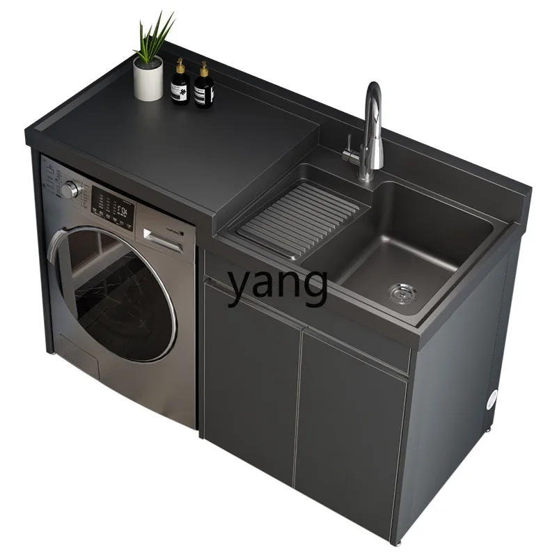 

Yjq Wash Wardrobe Combination Balcony Hand Washing Sink Integrated Quartz Stone with Washboard Companion Cabinet Alumimum